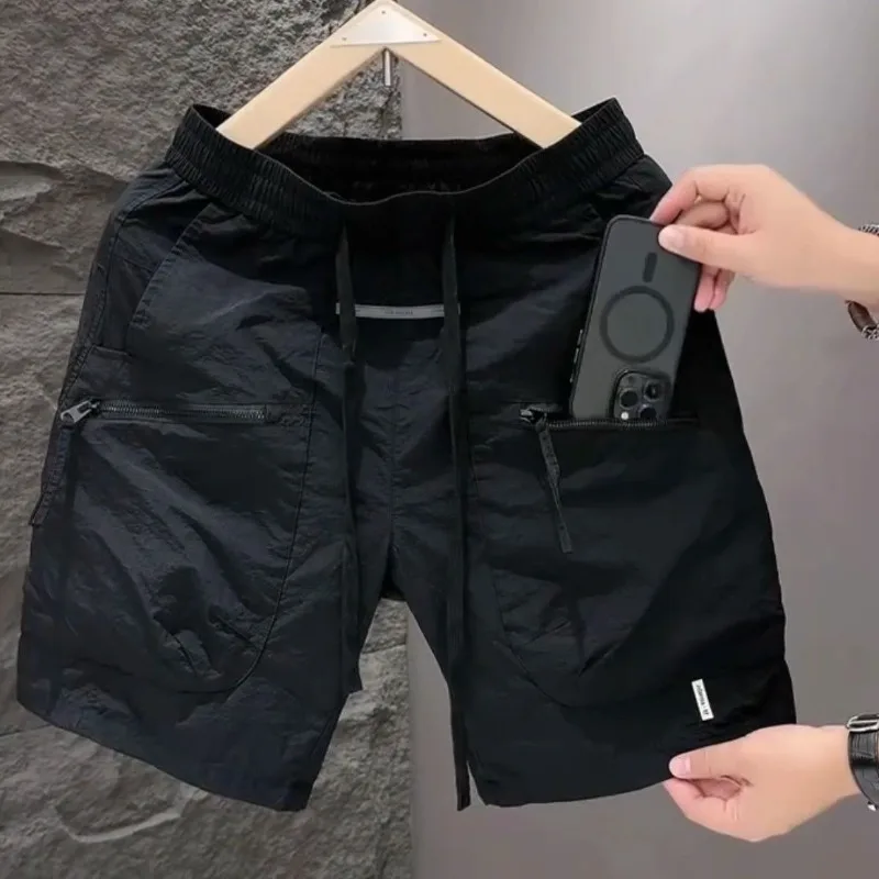 

Summer Thin Men's Pocket Zipper Straight Work Shorts Men's Cool and Stylish Loose Quick-drying Sporty Casual Capri Pants Fashion