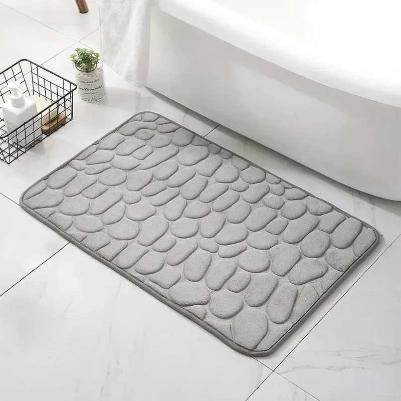 Cobblestone Embossed Shower Antislip Mat Super Absorbent Draining Mat Bathroom Carpet Memory Foam Washable Rug Toilet Floor Mat