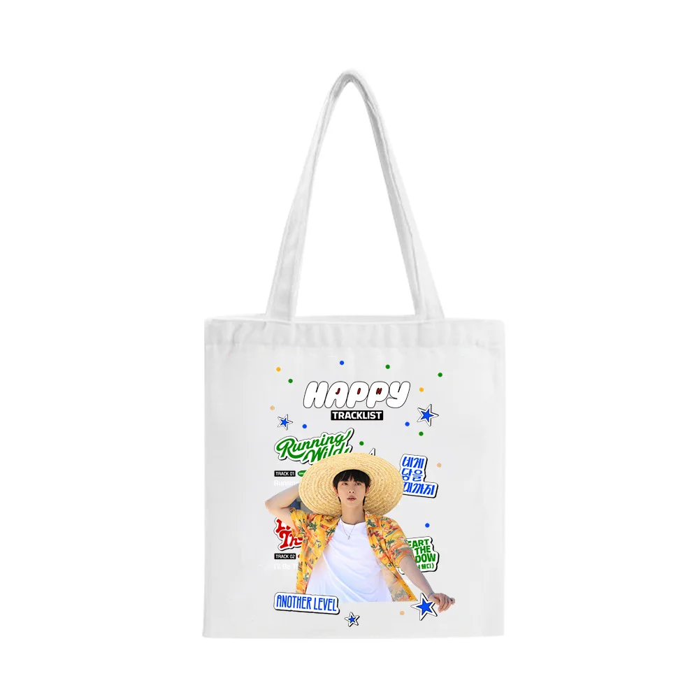 KPOP JIN Album Happy Poster Foto Borsa di tela Moda Borsa stampata di grande capacità Borsa a tracolla con cerniera Regalo per i fan