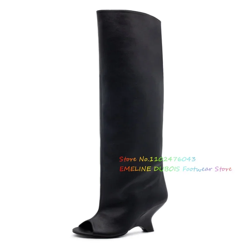 Fish Mouth Strange Heel Knee High Boot for Women Beige Suede High Heel Slip On Comfort Banquet Party Dress 2024 Winter Boot