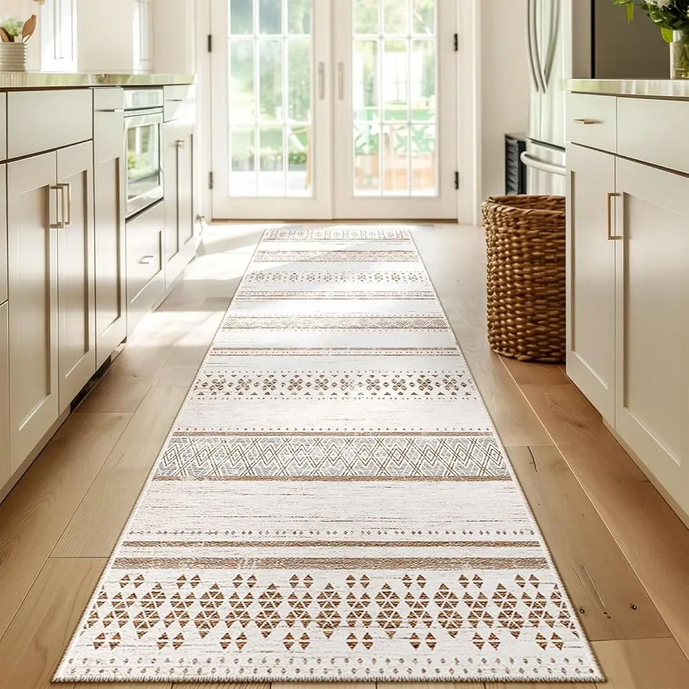 

2X8 Area Rugs For Living Room Washable Moroccan Farmhouse Neutral Geometric Low Pile Non-Slip Soft Print Pattern Rug For