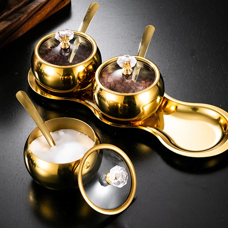 

304 Stainless Steel Seasoning Jar, Spice Container With Glass Lid and Spoon Suitable for Home And Restaurant Use Seasoning Tools