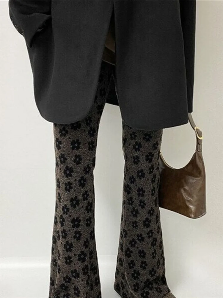 

Женские повседневные брюки с цветочным принтом в стиле ретро, ​​эластичная талия, широкие штанины, асимметричный дизайн, хлопковая ткань