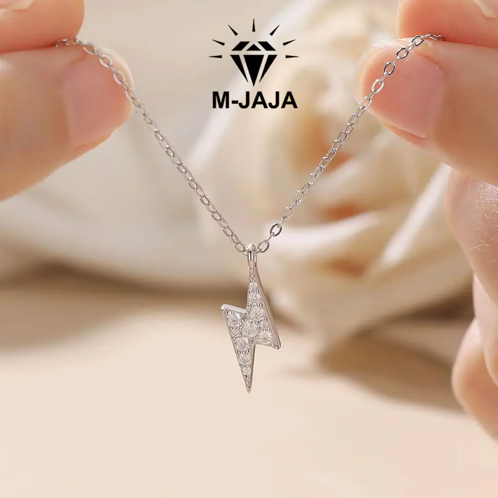 M-JAJA Moissanite Flashing Lightning Pendant Necklace for Women 925 Sterling Silver Diamond Collarbone Chain Dainty Jewelry Gift