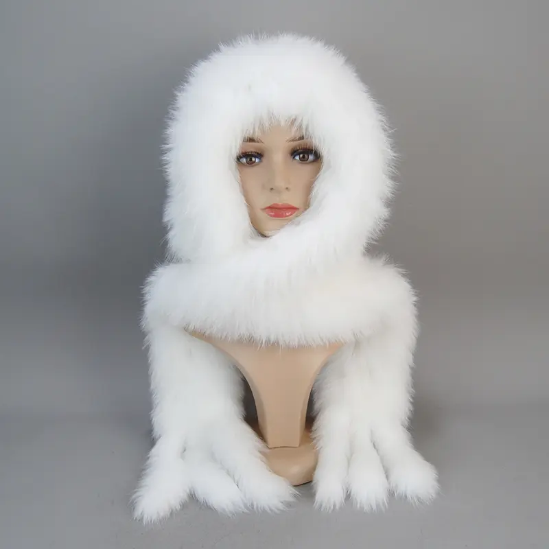 Luxury Knit Genuine Fur Caps Muffler Winter Thick Women 100% Natural Fox Fur Hat Scarves Lady Warm Fluffy Real Fox Fur Hat Scarf - Image 18