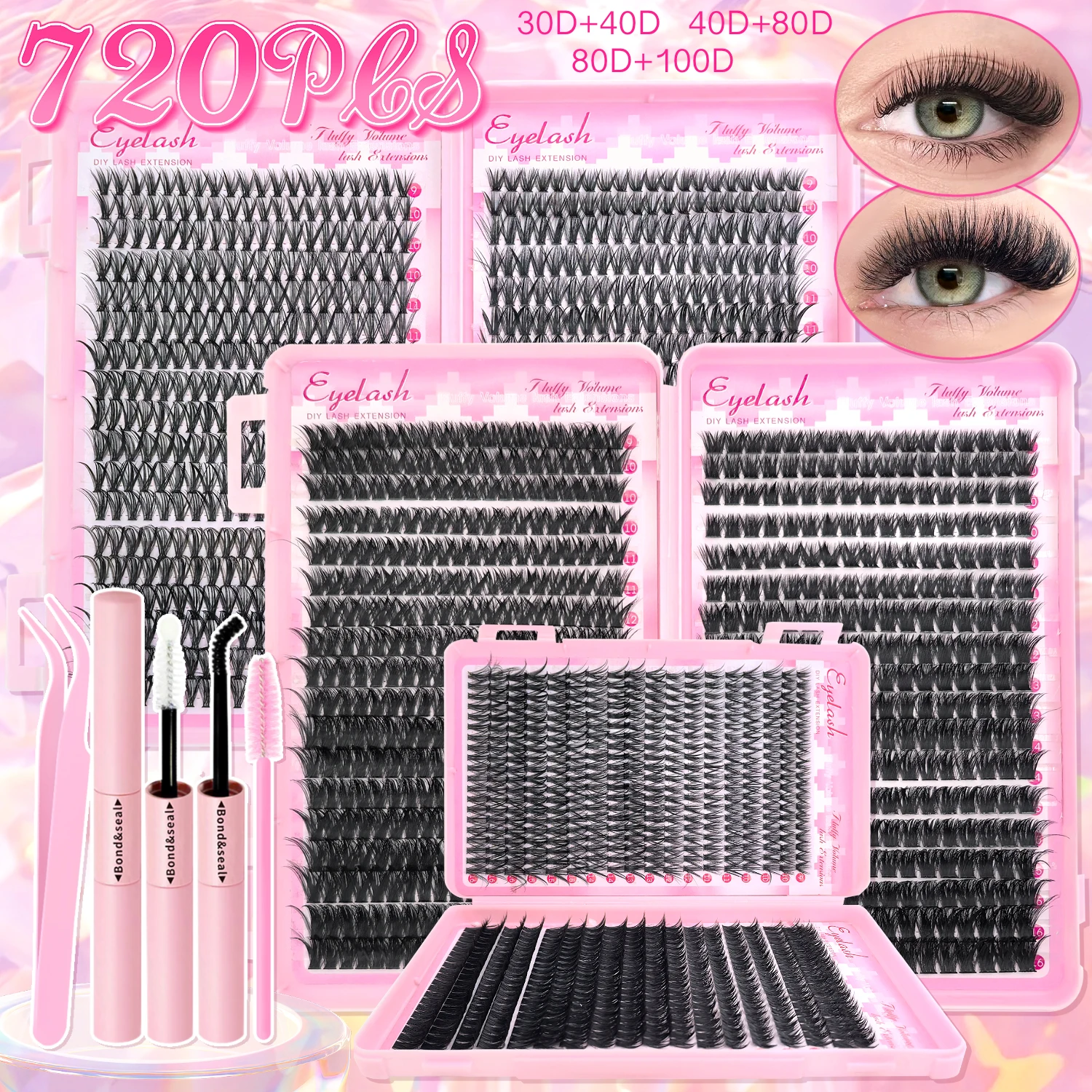 DIY Wimpernverlängerungs-Set, Einzelwimpern-Kit 9-16mm mit Kleber und Versiegelung, Natürlich Aussehende Wispy Mange Wimpern