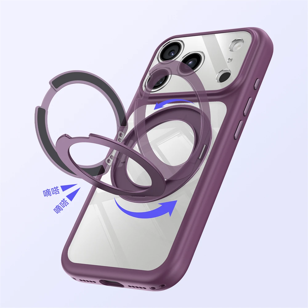 Luxury Transparent Magnetic Rotating Stand Bumper Case For iPhone 18 17 16 Pro Max For Magsafe Camera Button Clear Cover Shell - view 3