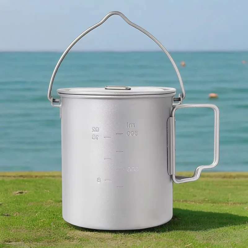 

Сверхлегкая титановая чашка, портативная уличная чашка для кемпинга, пикника, воды, кружка со складной ручкой, 500/600/750 мл