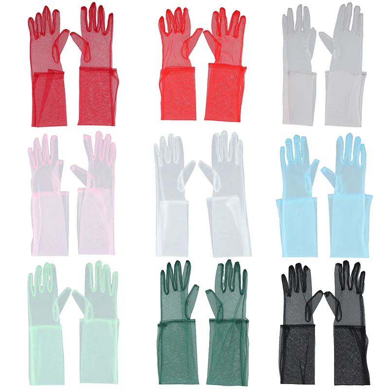 

Women Ultra Tulle Gloves Mesh Sheers Full Finger Elbow Long Gloves Female Vintage Sunscreen Gloves Wedding Bride Dress Mittens