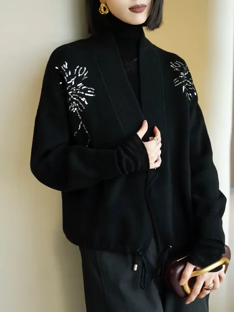 

Модный вязаный кардиган с богатой отделкой, универсальный, осенний, новинка, большие размеры, удобный крой, повседневная одежда