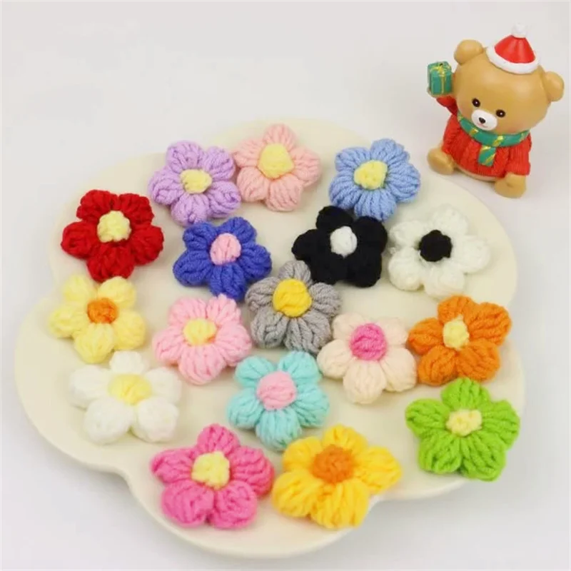 4.5cm Flower DIY Hand-knitted Puff Flower Milk Cotton Wool Hand Hook Flower Manual Clothing Accessory Shoes Hats Craft Supplies