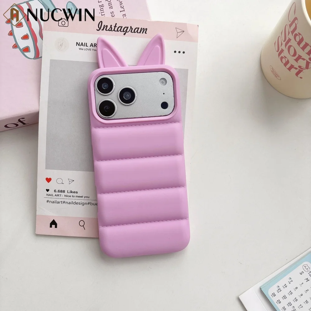 Funda de Teléfono con Orejas de Zorro 3D para iPhone 17 16 15 Pro Max 17 Pro, Carcasa Suave Antigolpes con Dibujos Animados para iPhone 17 Pro Max