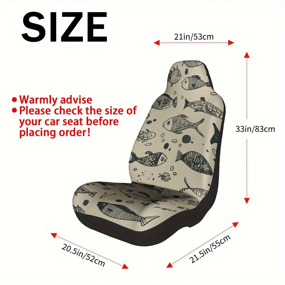 Set Of 2, Artistic Fish Drawing Inspired Car Seat Covers, Sturdy And Cozy, Fits Most Cars, Suvs, And Trucks, Enhances Vehicle In
