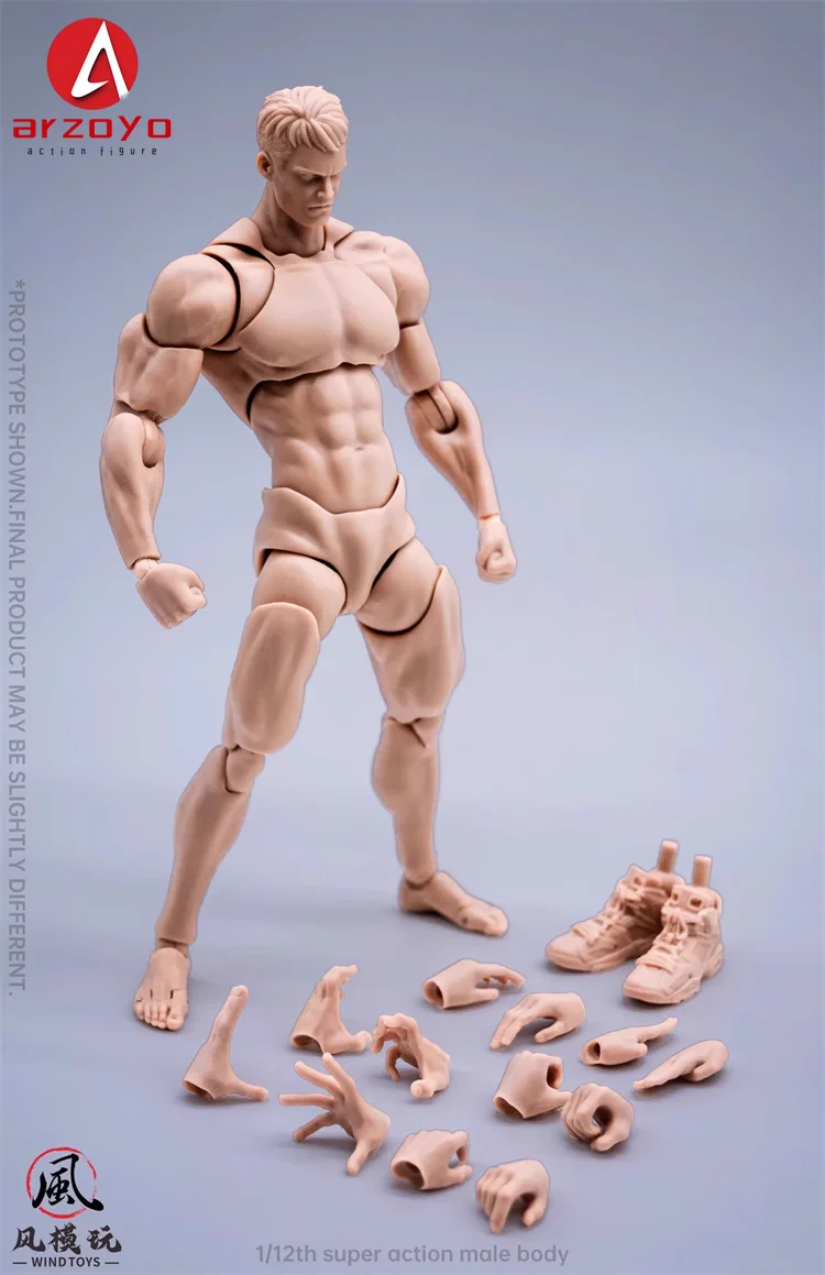 ウィンドトイズ 1/12スケール 男性筋肉質 超可動式関節ボディ 16cm