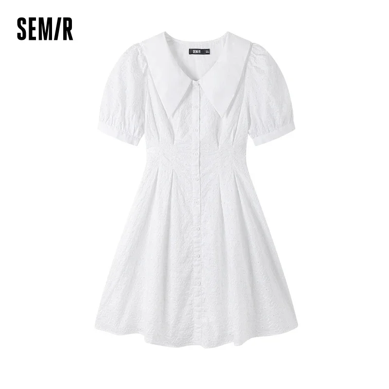 Semir 2024 Dress Women Embroidered Puff Sleeves Summer New Style Large Lapel Waist Short Skirt Fashion image 3