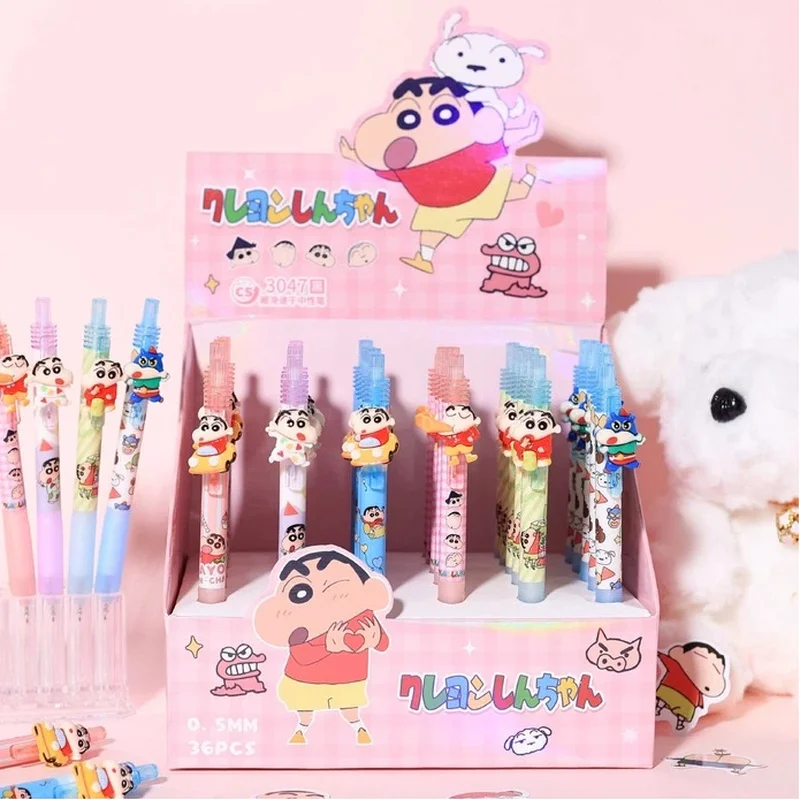 

36pcs Anime Crayon Shin-Chan Patch Gel Pen 0.5mm Black Press Smooth Signature Pen Student Stationery Gifts Wholesale