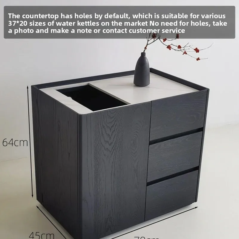 خزانة شاي من خشب الرماد، غلاية متكاملة لطاولة الشاي، طاولة غليان من الخشب الصلب، غرفة معيشة مكتبية على الحائط