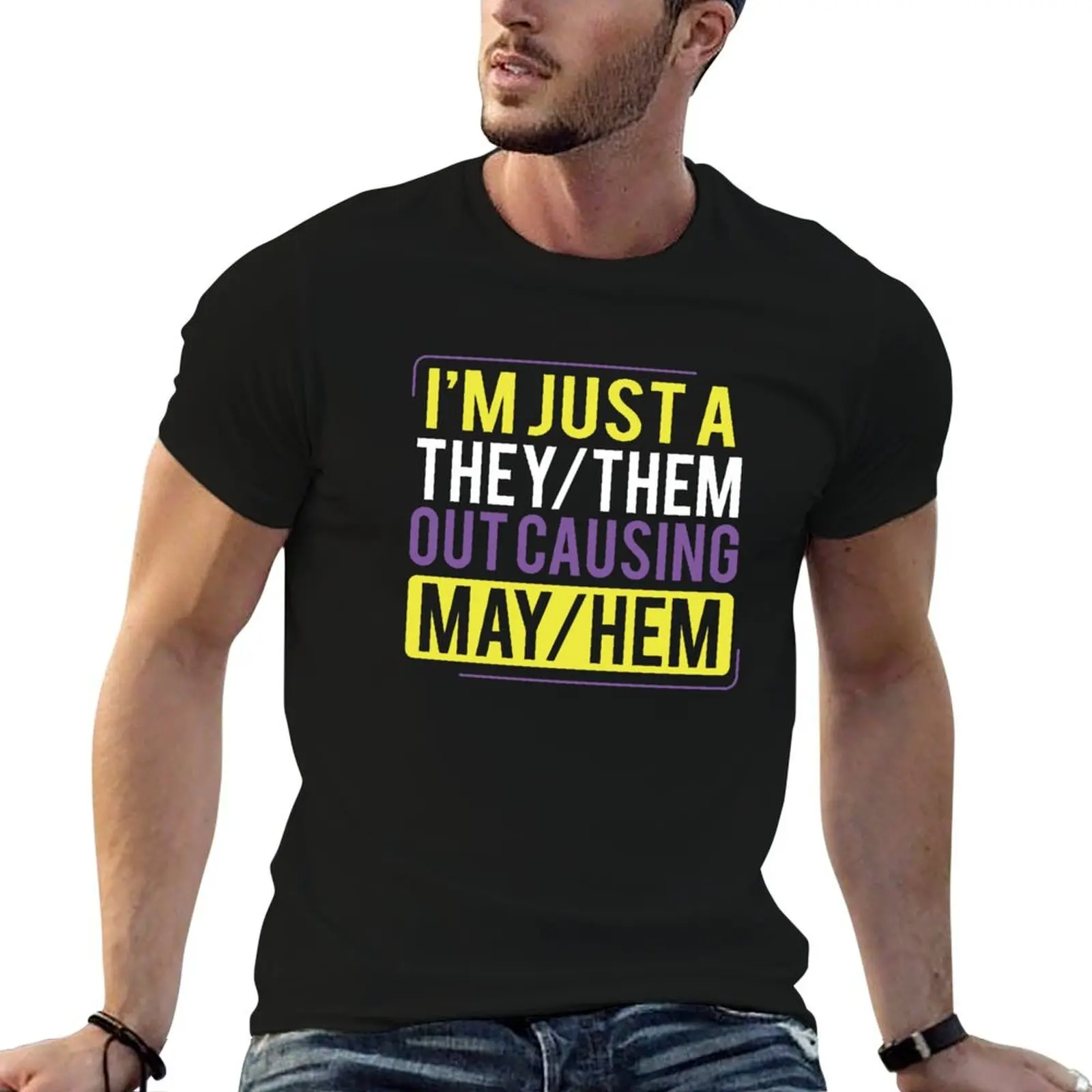 They Them Out Causing Mayhem Funny Non Binary T-Shirt Basic Solid Tee for Daily Use