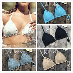 New Triangle Bikini Top donna Retro costume da bagno reggiseno Top fatti a mano all'uncinetto Bralette costumi da bagno Sexy Boho Beach costume da bagno