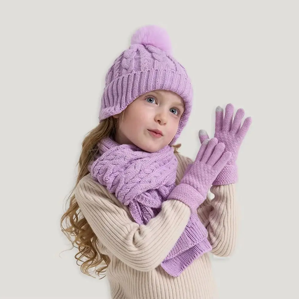 

2-10Y Kids Winter Hat Scarf Gloves Three-Piece Warm Set Boys Girls ted Colorful Single Ball Cap Neck Warmer Glove Thermal Outfit