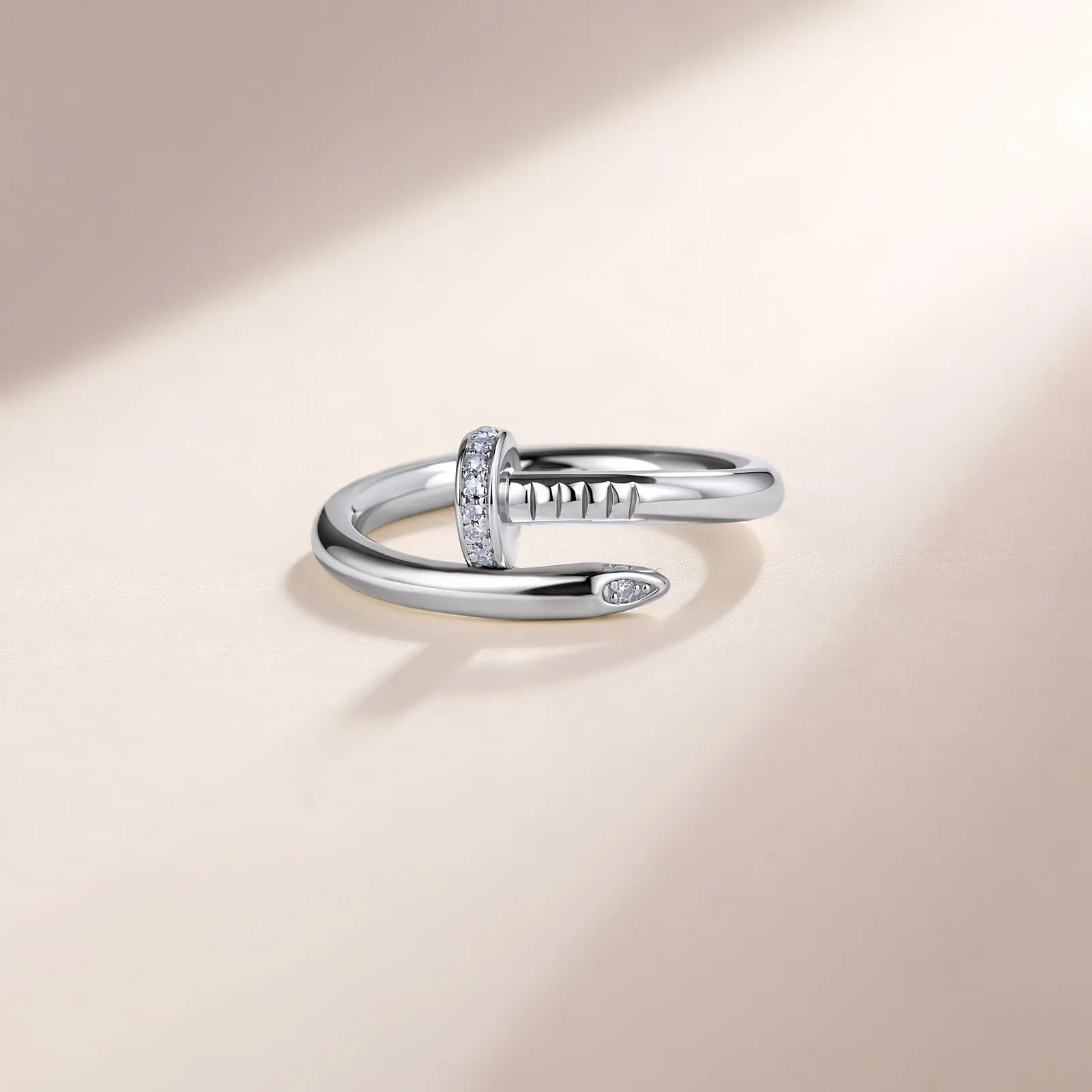 S925 Sterling Silver Nail Shape Moissanite Ring 0.1CT D Color Stackable Band Ring 18K Gold Plated Women Wedding Jewelry
