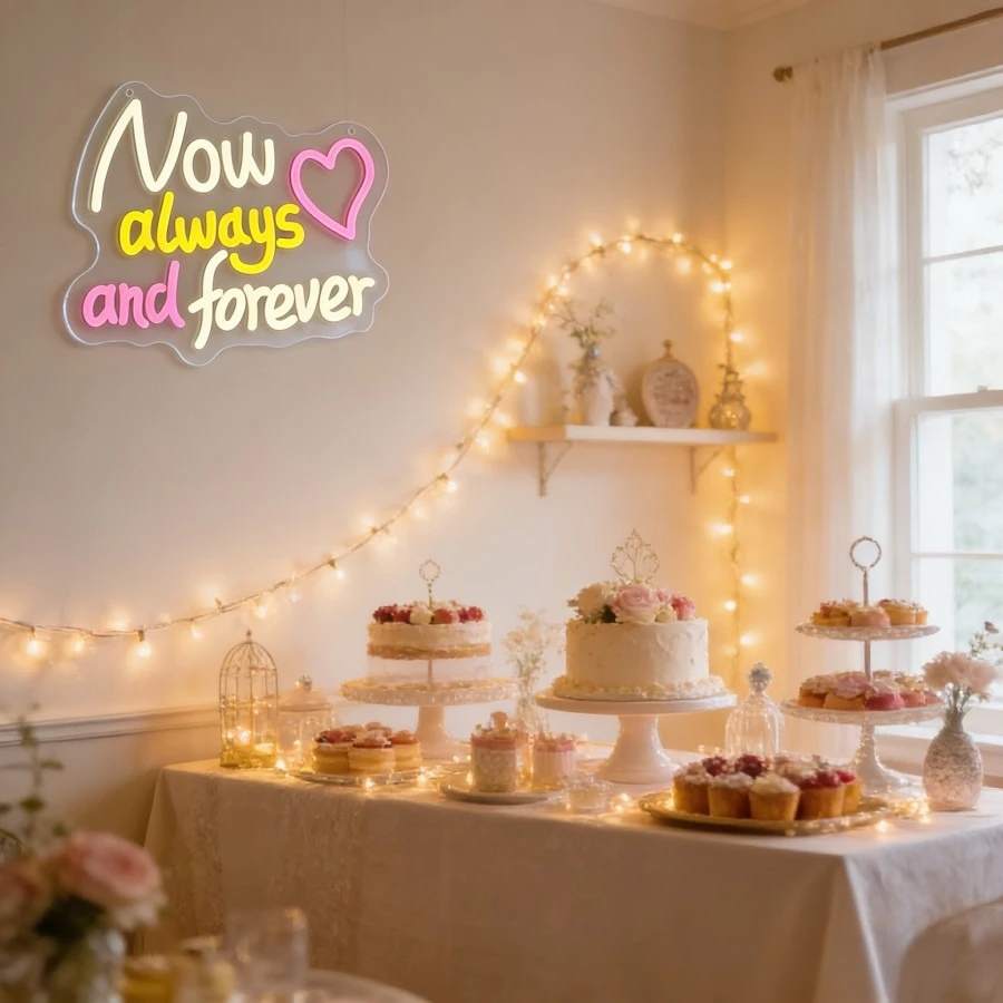 Now Always And Forever Neon Sign LED USB Wall Art for Bedroom LivingRoom Wedding Anniversary Valentine's Day Romantic Decoration