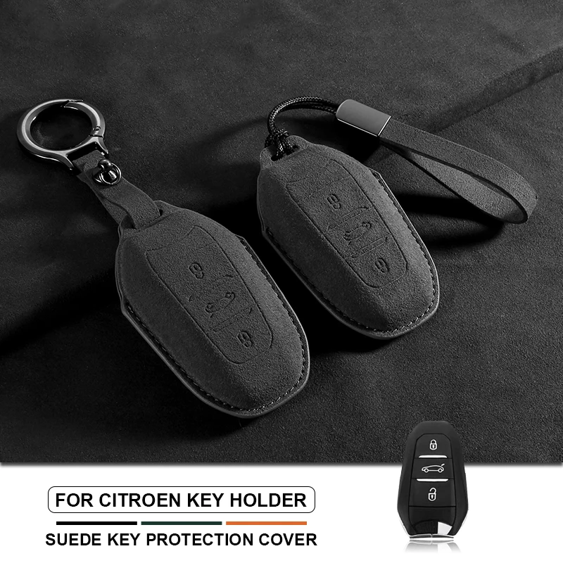 

Car Key Case Cover Shell Fob For Citroen C4 C6 C3-XR For Peugeot 308 408 508 2008 3008 4008 5008 Suede Car Keychain Accessories