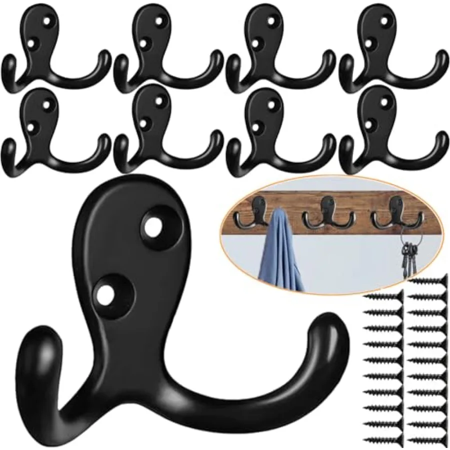 

Coat Hooks Hardware, 10Pcs Wall Hooks Heavy Duty Hooks for Hanging Coats No Rust Double Robe Hook Wall Mounted for Key Towel Ba