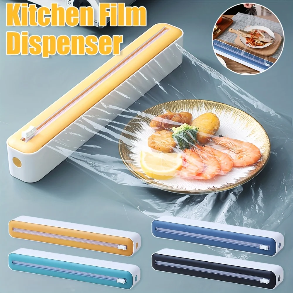 Dispensador de película de alimentos 2 en 1, cortador de película de mantenimiento fresco de alimentos montado en la pared magnético, caja de almacenamiento, cortador de película elástica de papel de aluminio