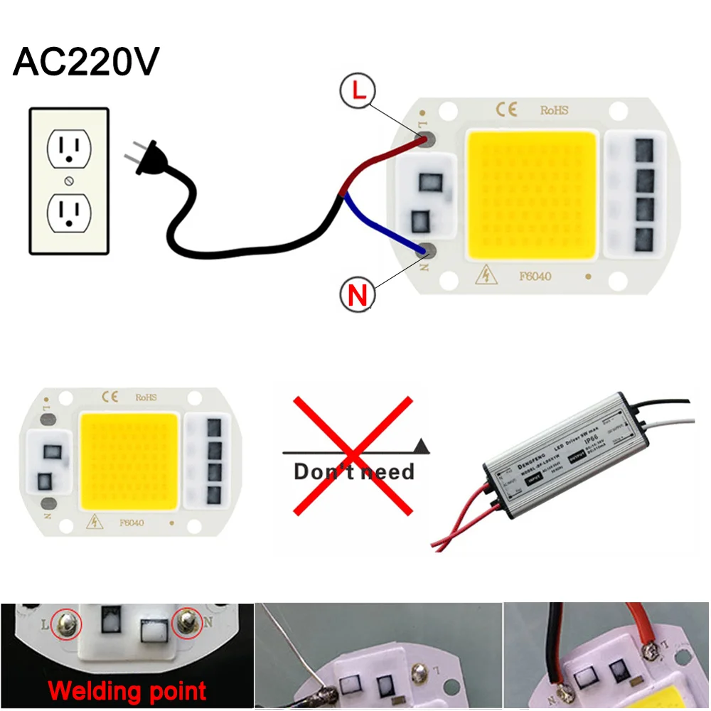 LED COB Chip 20W 30W 50W AC 220V Smart IC No Need Driver LED Lamp Beads DIY Flood Light Spotlight Reflektor zewnętrzny chip light