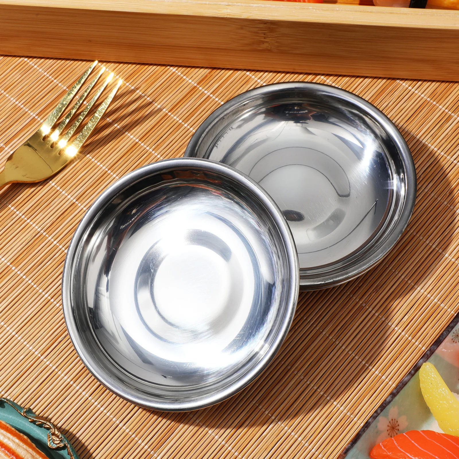 10Pcs Dish Sauce Dipping Plate Bowls Stainless Steel Dishes Round Soy Bowl Sushi Appetizer Tray 8cm Seasoning Mustard Tableware 