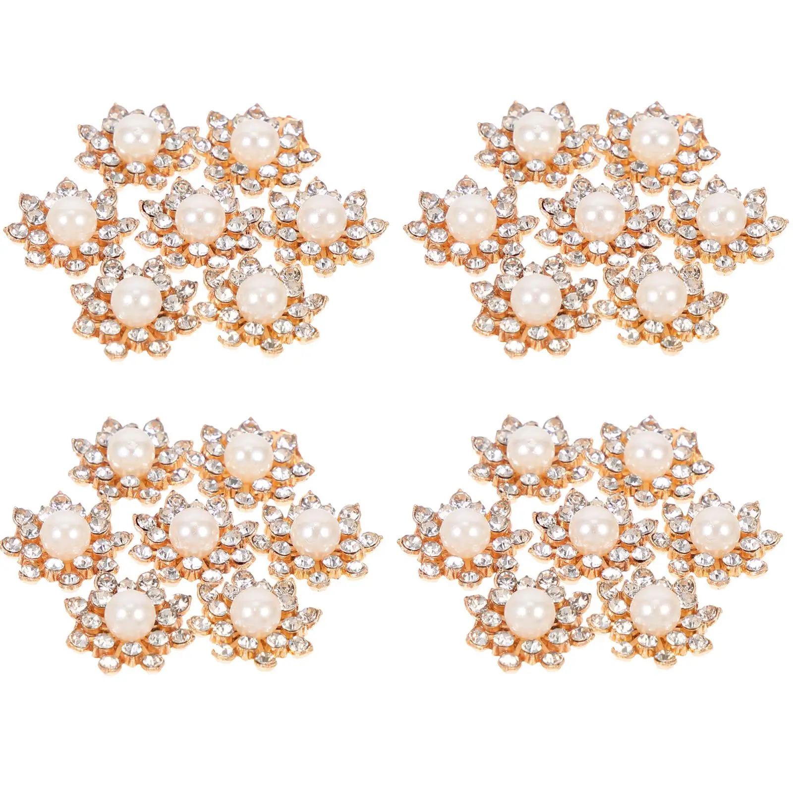 

30 Pcs Diamond Flower Heart Decoration Faux Pearl Rhinestone Button Buttons for Clothes Crystal Bulk Metal Sewing Baby