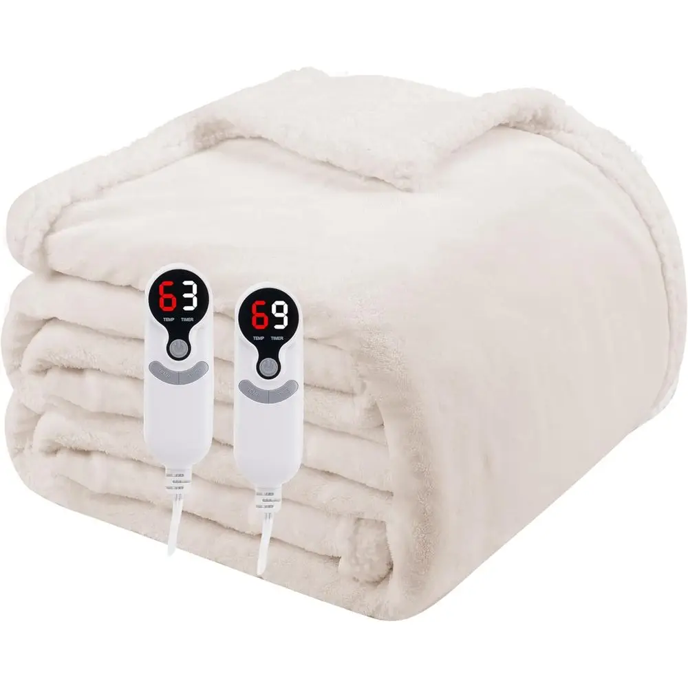 

Queen Size 84x90 Electric Heated Blanket with Soft Fleece, Dual Controls, 9 Heat Levels, 10-Hour Timer, Overheat Protection, Ide