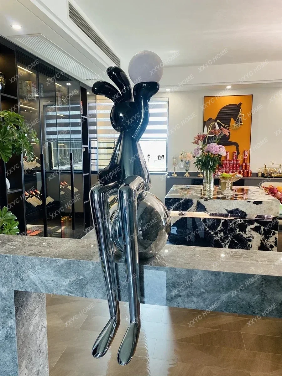 A   Abstract Sitting Posture Long Eared Rabbit Hotel High-Grade Welcome Light Luxury Soft Decoration Floor Ornaments Decoratio