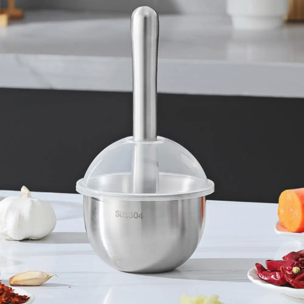 

304 Stainless Steel Garlic Masher Manual Large Capacity Garlic Mashing Pot Rustproof with Lid Mortar Grinding Bowl Spices