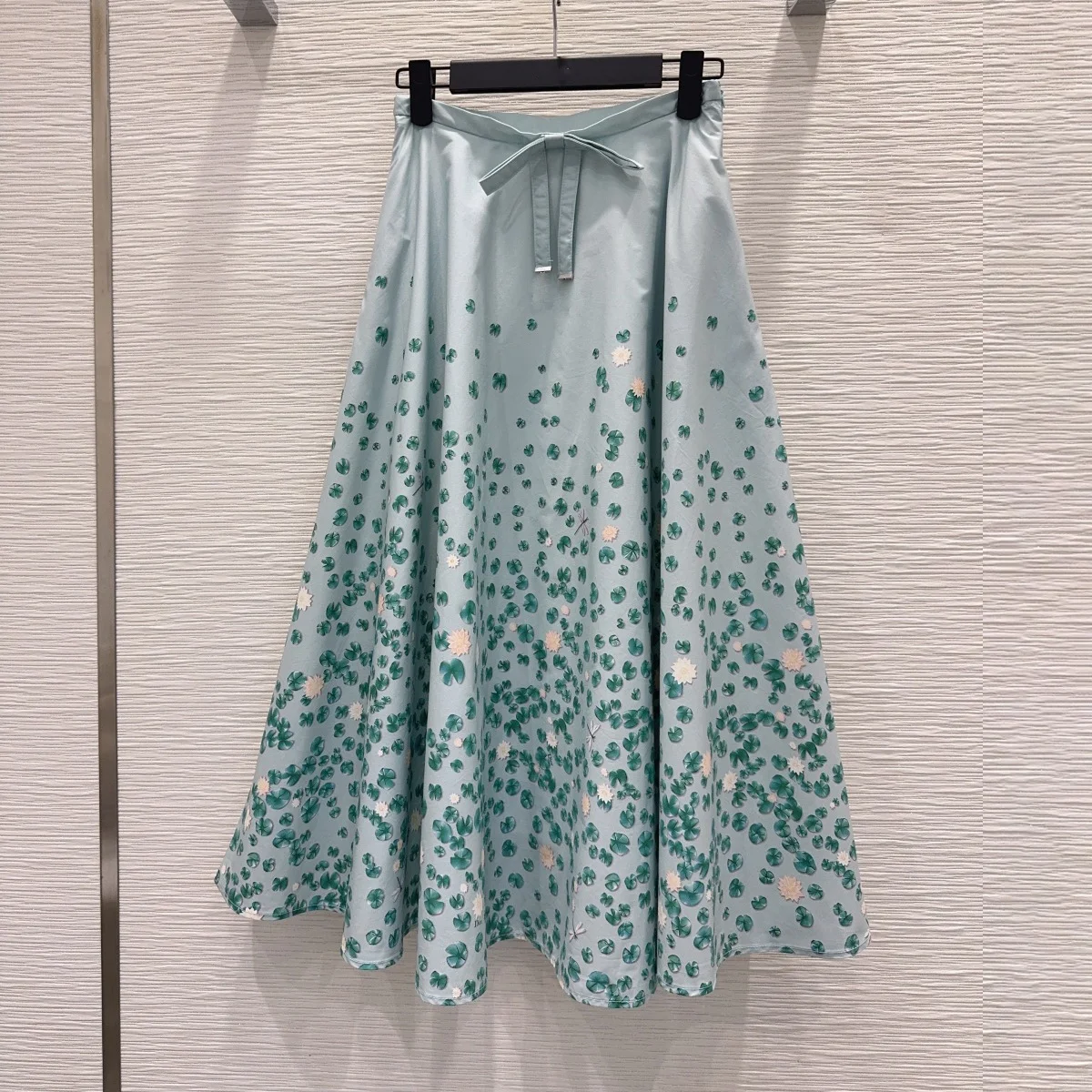 High Quality Women Waist Bow Tie Lotus Leaf Floral Print A Line Midi Swing Skirt lyt267204