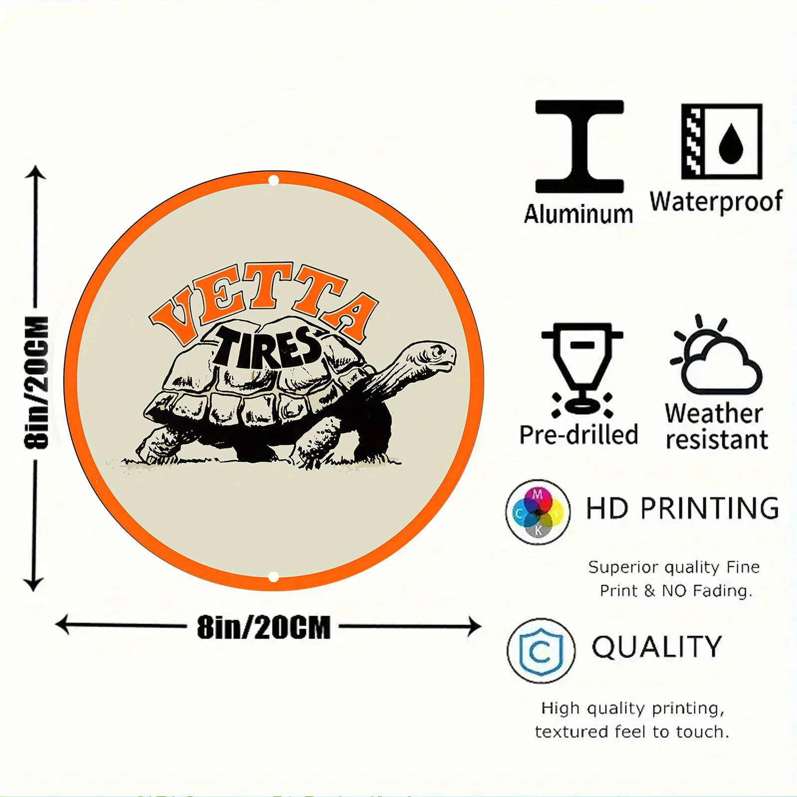 Vetta Tires Vintage Aluminum Metal Sign - 20.32x20.32 cm Round Wall Decor with Anti-Graffiti Finish, Scratch & UV Resistant, Ide