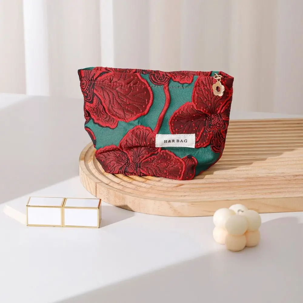 Retro chinês vermelho saco de maquiagem grande capacidade viagem organizador cosméticos bolsa de armazenamento portátil saco de armazenamento de guardanapo sanitário