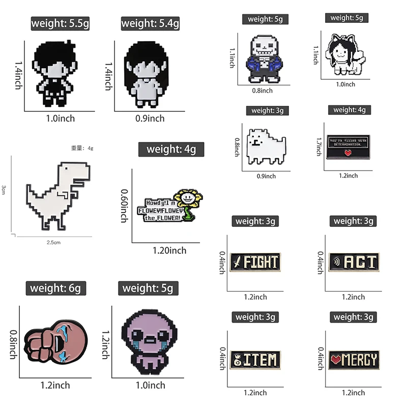 Role-Play Game Pixel Art Cat Sans Enamel Pin Red Heart Mercy ACT ITEM Retro Pixel Game Metal Brooch Jewelry Gift for Fan Friends
