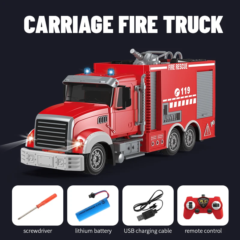 1:24 7-way light remote control 2.4G para-frequency water cannon sprinkler fire engine