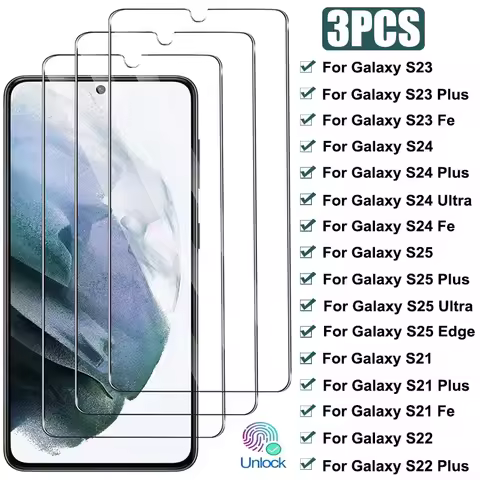 3PCS Full Cover Glass For Samsung Galaxy S21 S22 S23 Plus S21 Fe Screen Protector For Samsung S24 S25 Ultra Edge Tempered Glass