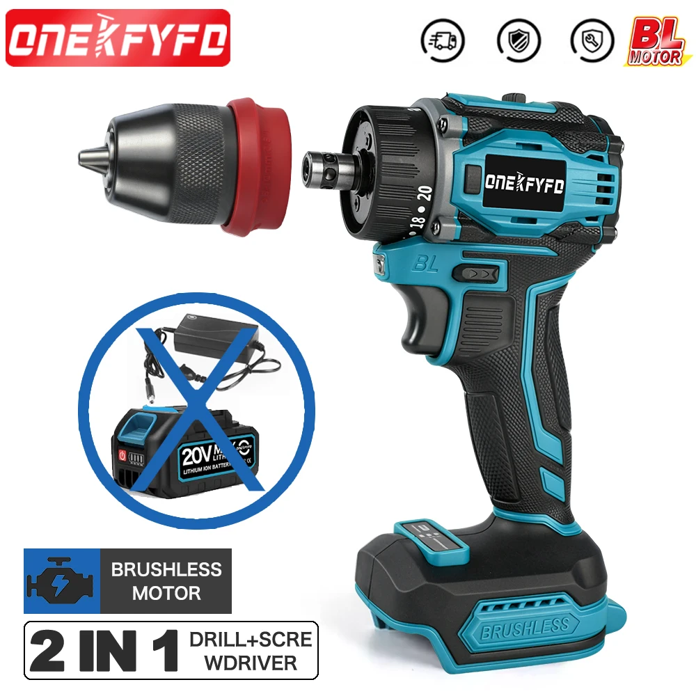 Wiertarko-wkrętarka elektryczna 2 w 1, uchwyt 10 mm, bezszczotkowa, akumulatorowa, narzędzie ręczne, kompatybilna z akumulatorami Makita 18V.