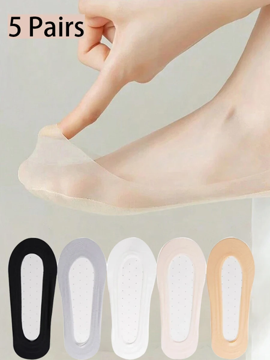 5 Pairs/Lot Socks Women\'s Ankle Short No-Show Set Foot Cotton Female Invisible White Low Cut Summer Non-Slip Boat Sock
