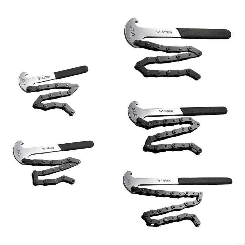 Manual Chain Wrench Tool 45 Steel Jaw and Linked Chain Design for Chain Adjustment and Mechanical Maintenance Tasks M4YD