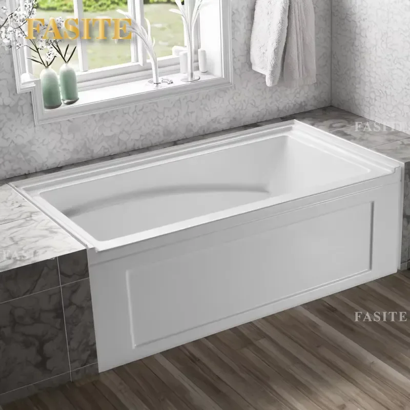 Modern Luxury Freestanding Rectangular Acrylic Bathtub   for Adult Soaking in Hotel Bathroom Spa Relaxation