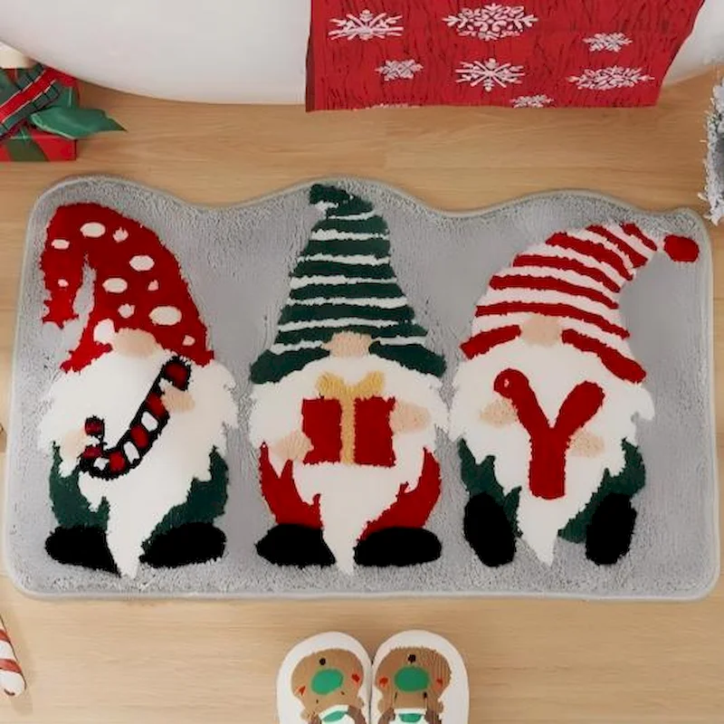 VIKAMA Christmas Soft Anti Slip Water Absorbing Entrance Door Mat Christmas Day Dwarf Carpet Indoor Home Decoration