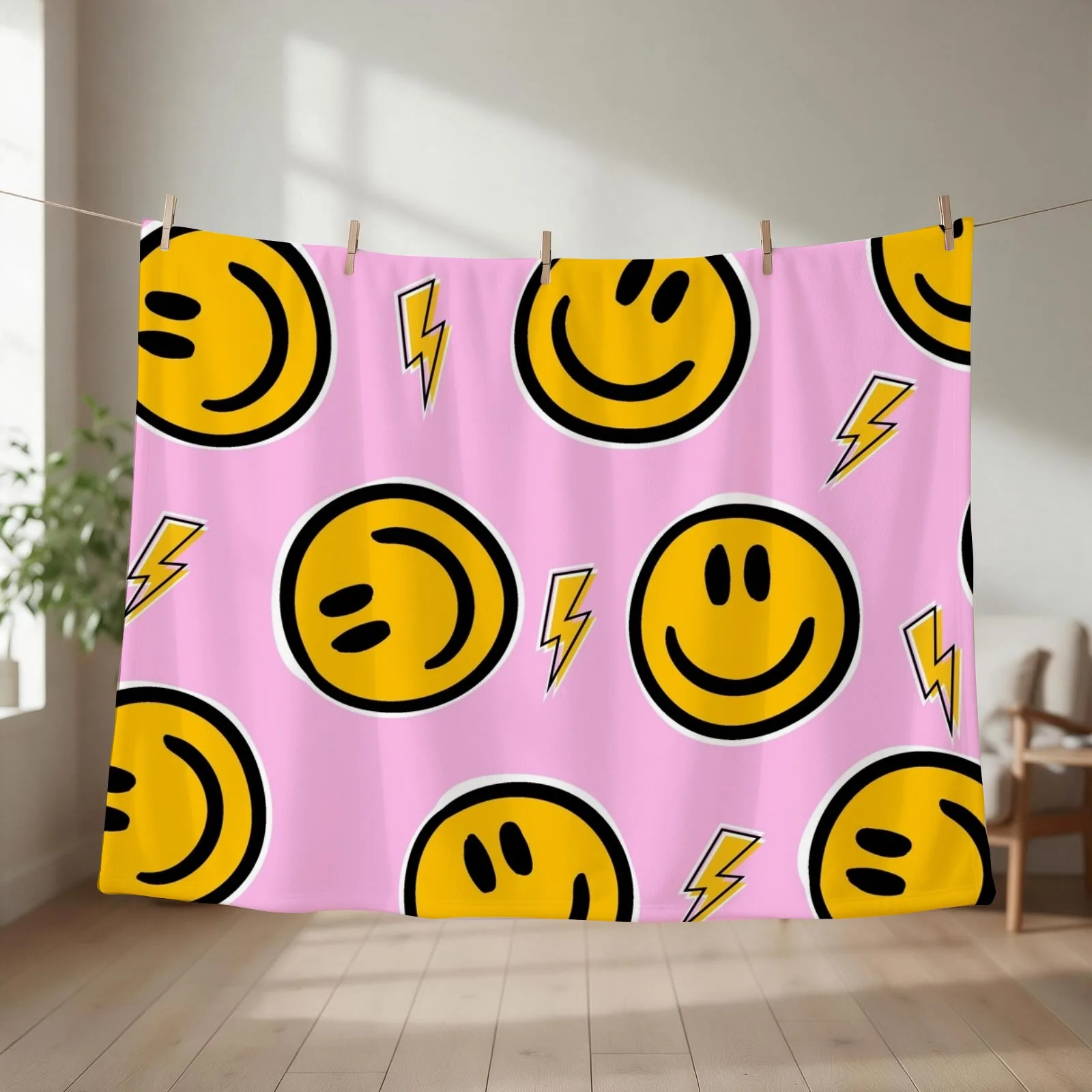Preppy School Supplies, Preppy Aesthetic, Preppy, Pink, Smile, Smile Face, Happy Face Throw Blanket Thins Vintage Blankets