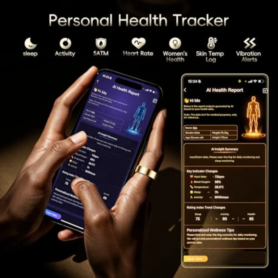 Smart Ring Fitness Tracker for Men Women, Sleep and Heart Rate Monitor, Step Counter with Vibration Alert, 5 ATM Waterproof, Co