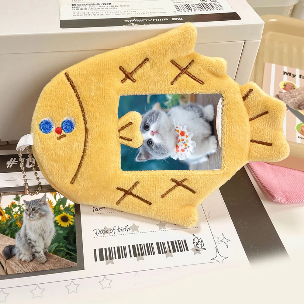 Cartoon Photocard Holder Animal Series Soft Plush 3 Inch Photo Card Holder Bag Pendant School Stationery