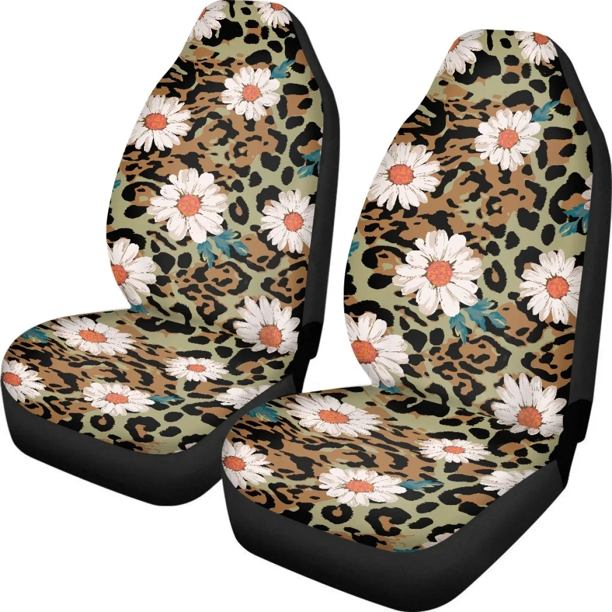 INSTANTARTS Leopard Little Daisy Print Car Vest Seat Covers Vehicles Front Vest Seat Protect for Auto Truck Comfort Seat Cushion